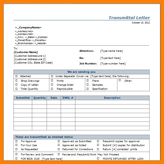 transmittal letter template