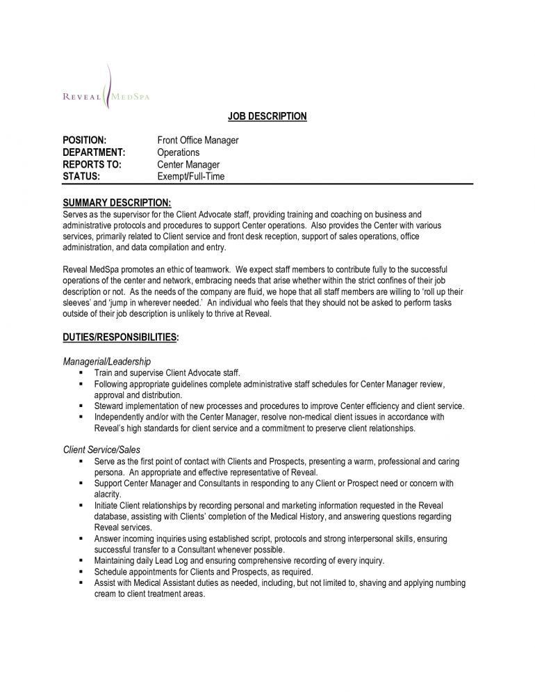 medical front office cover letter