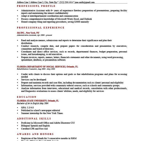resume career profile examples