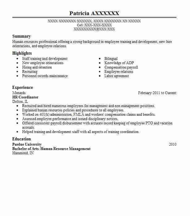 best hr coordinator resume example livecareer