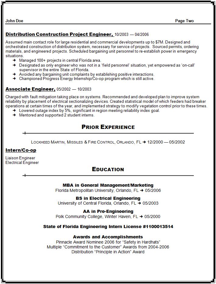 facility engineer resumes