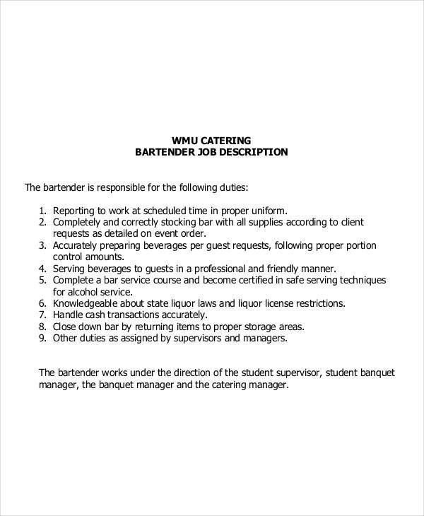 job description for catering manager