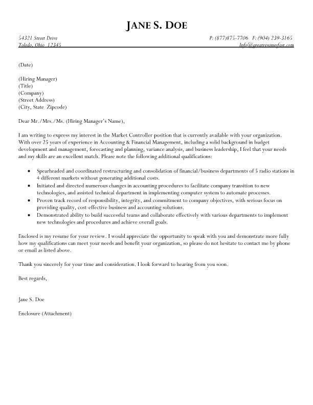 cover letter controller