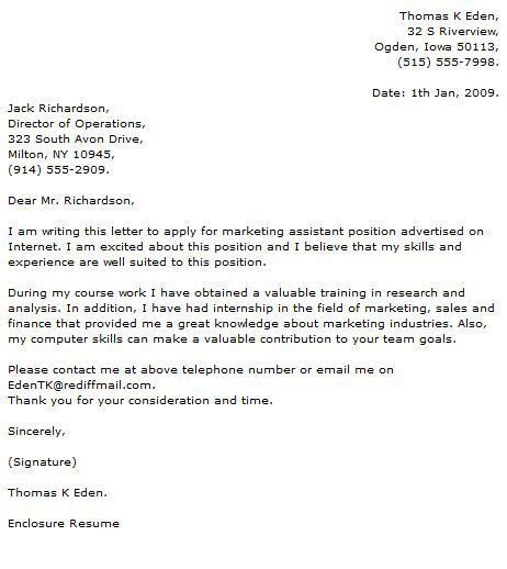 cover letter marketing assistant
