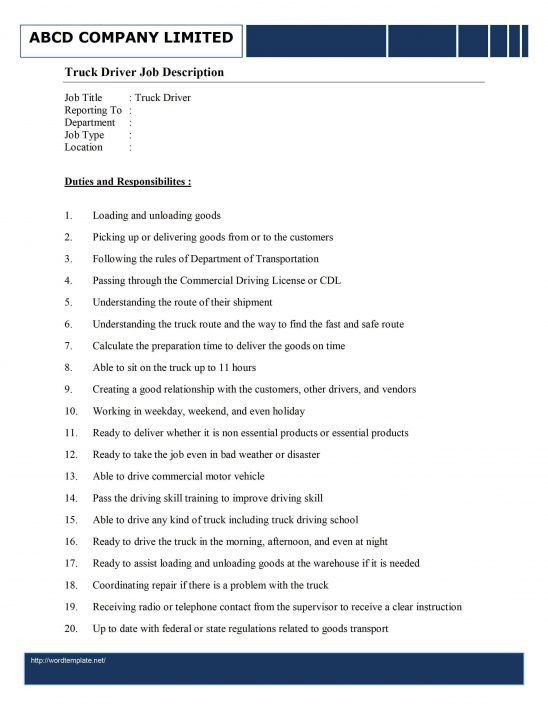 job description of truck driver