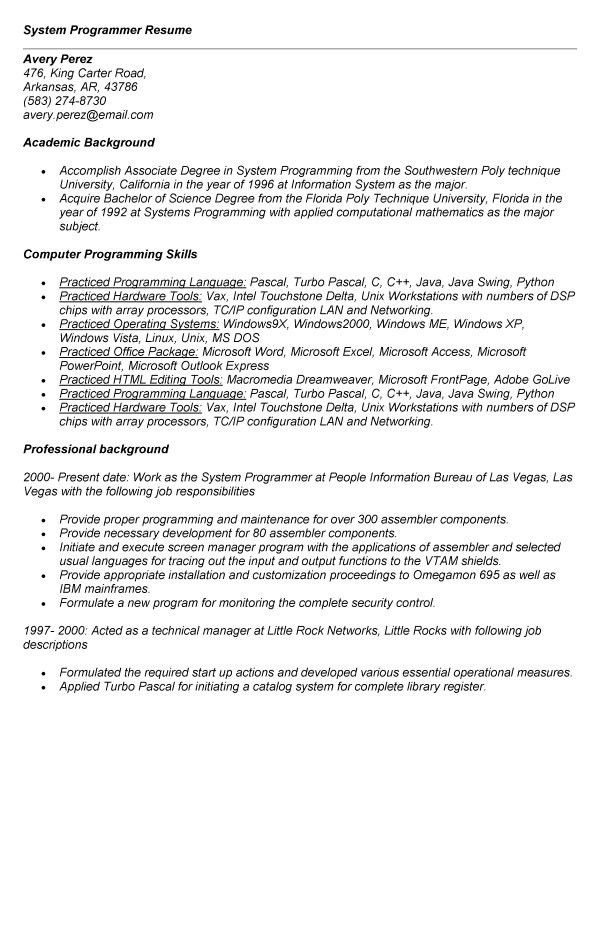 mainframe resume