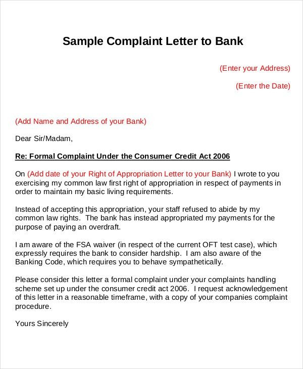 formal complaint letters