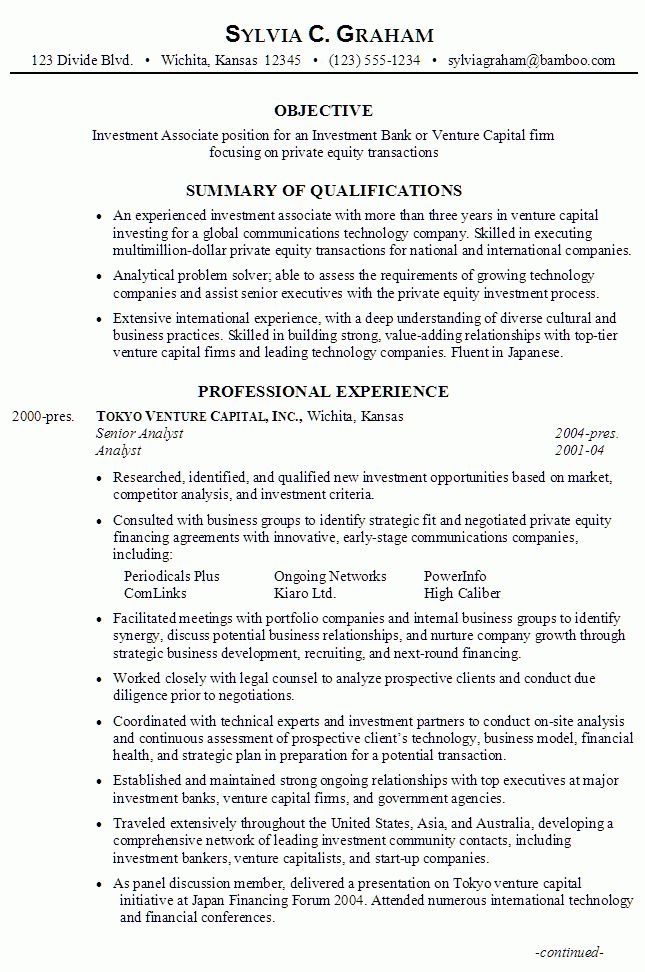 investment banking resume template