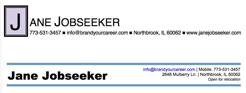resume header examples