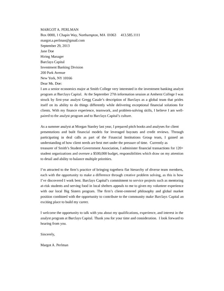 cover letter sample banking