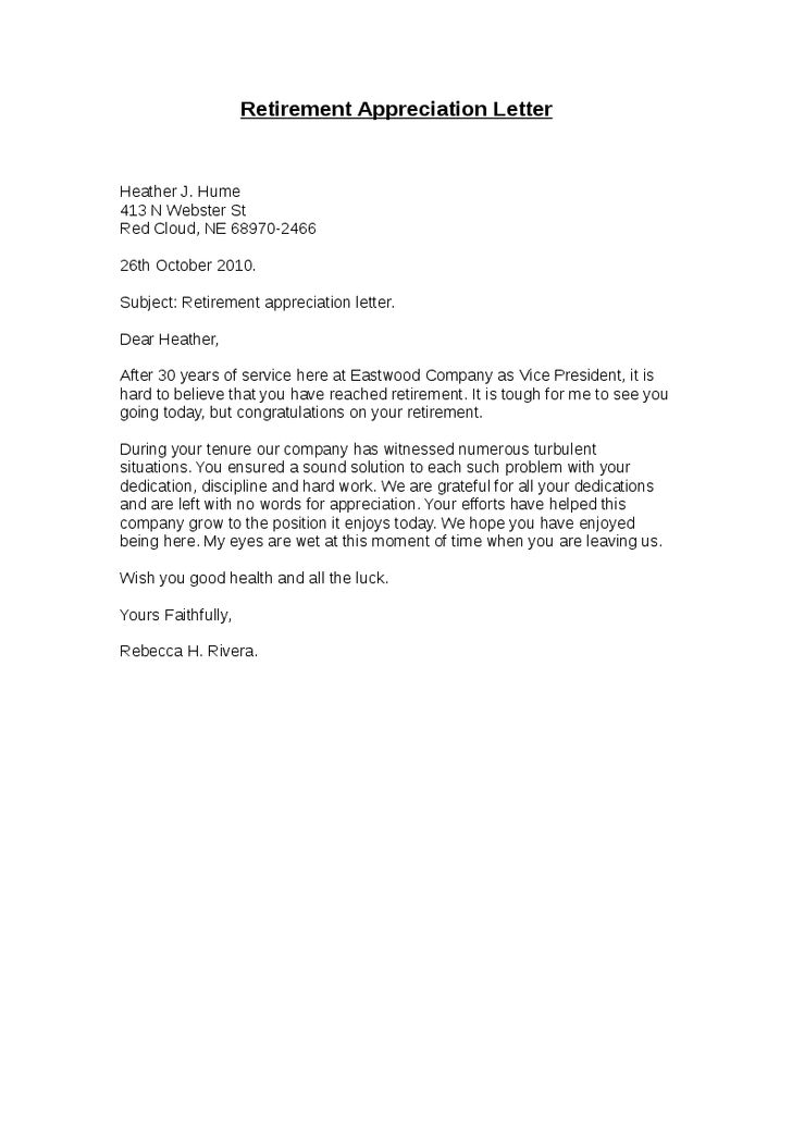congratulations on your retirement letter