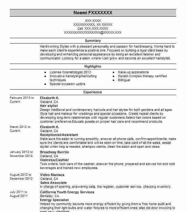 hairstylist resume samples