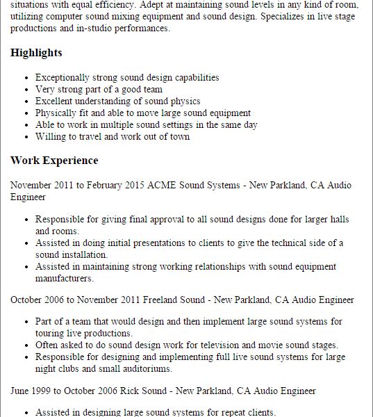 audio engineer cover letter