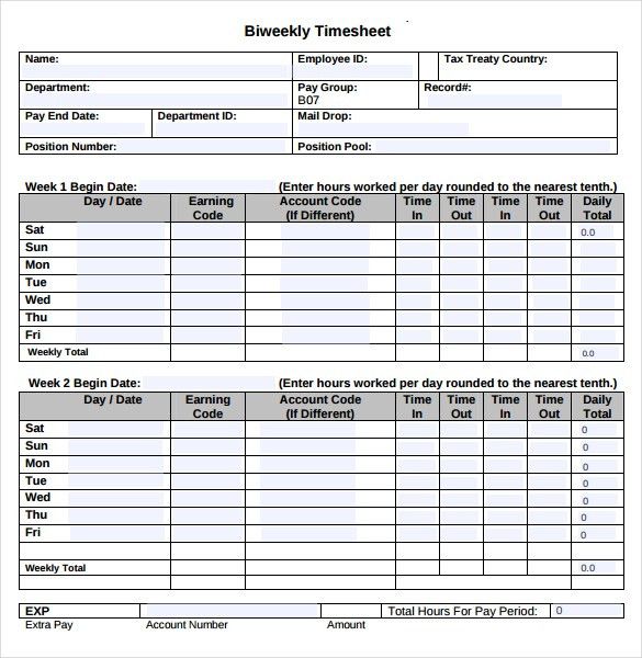 bi weekly timesheet template