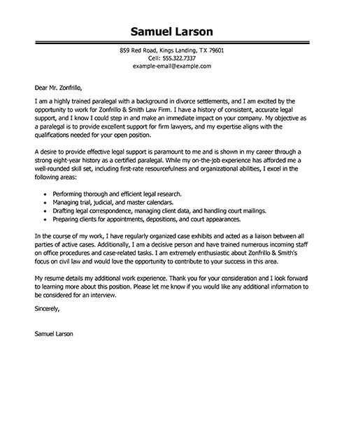 paralegal sample cover letter