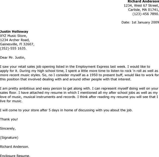 cover letter examples for retail