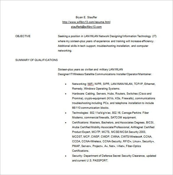 network engineer resume pdf