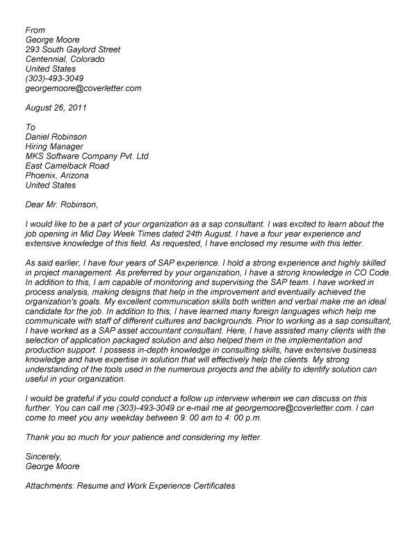 consulting cover letter
