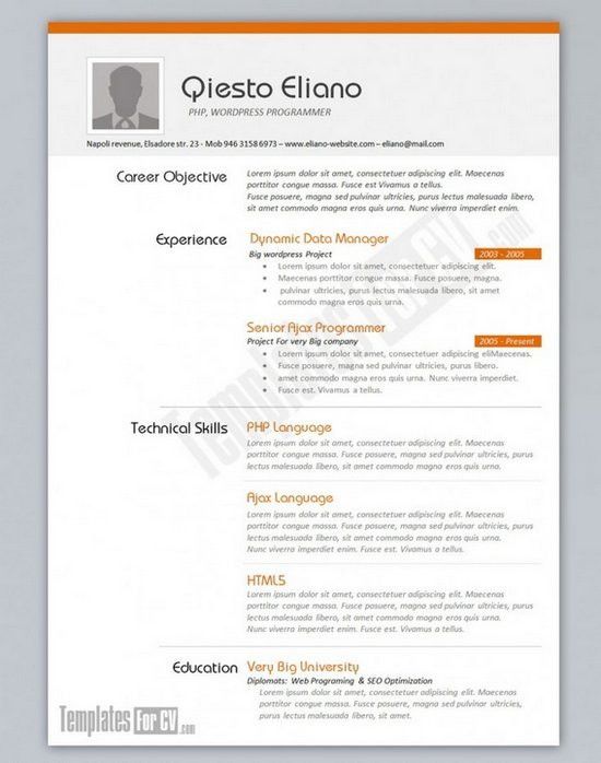 download free 20 best free resume cv templates psd