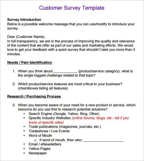 customer survey template word