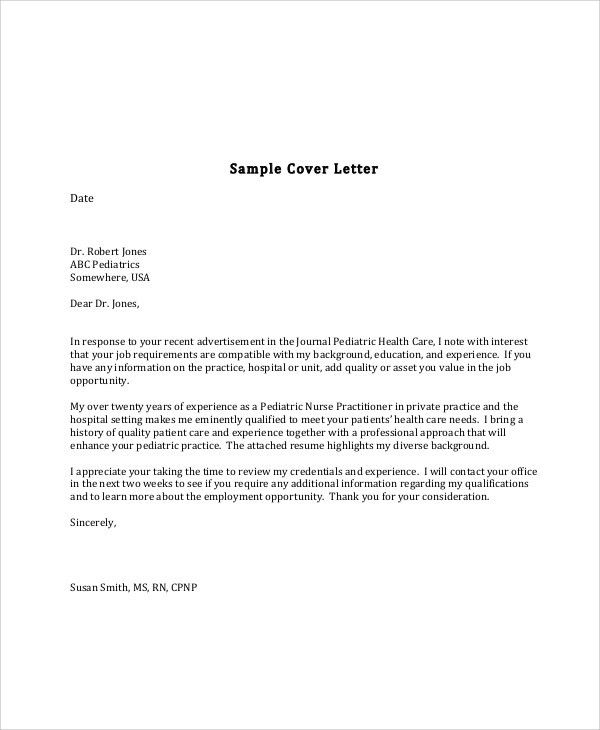 pediatric nursing cover letters