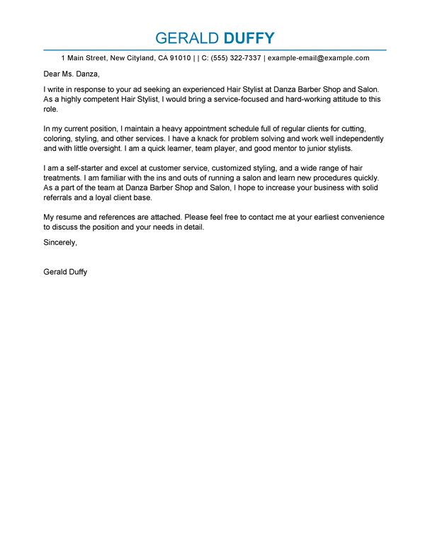 hairstylist cover letters