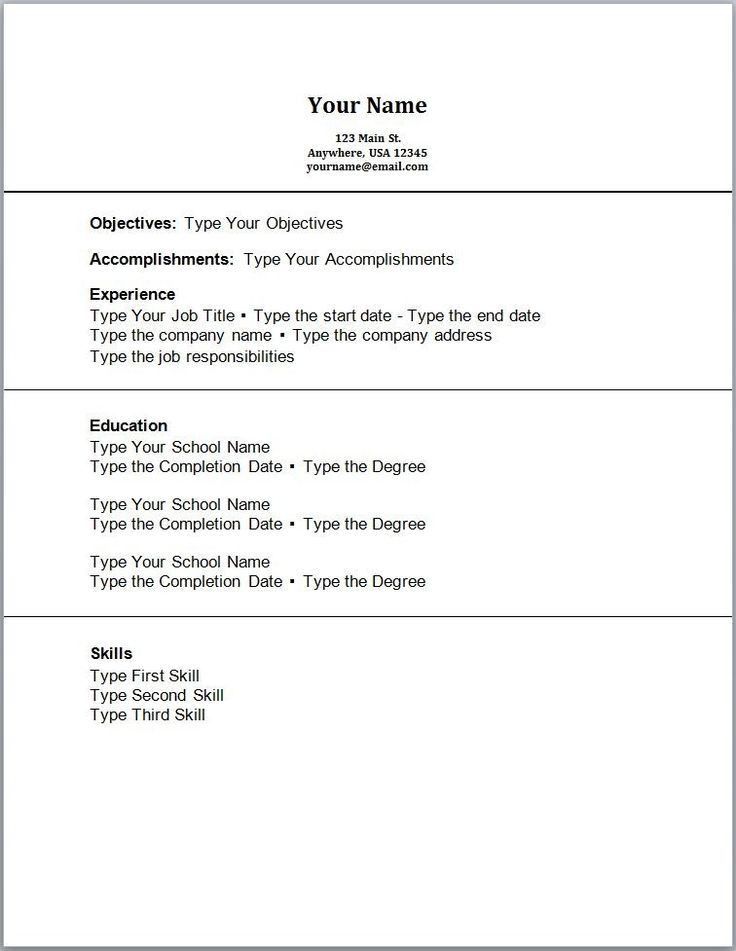 forms of resumes