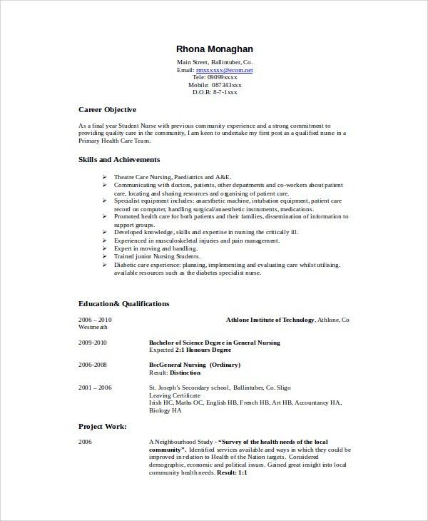 nursing student resume sample
