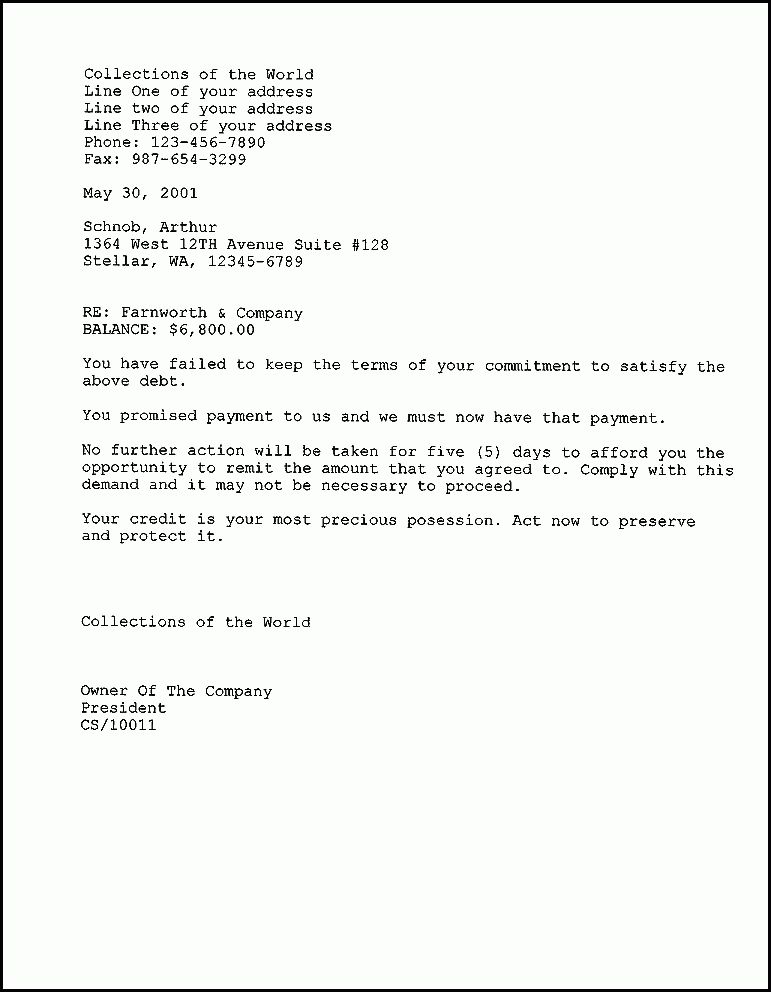 agreement to pay letters