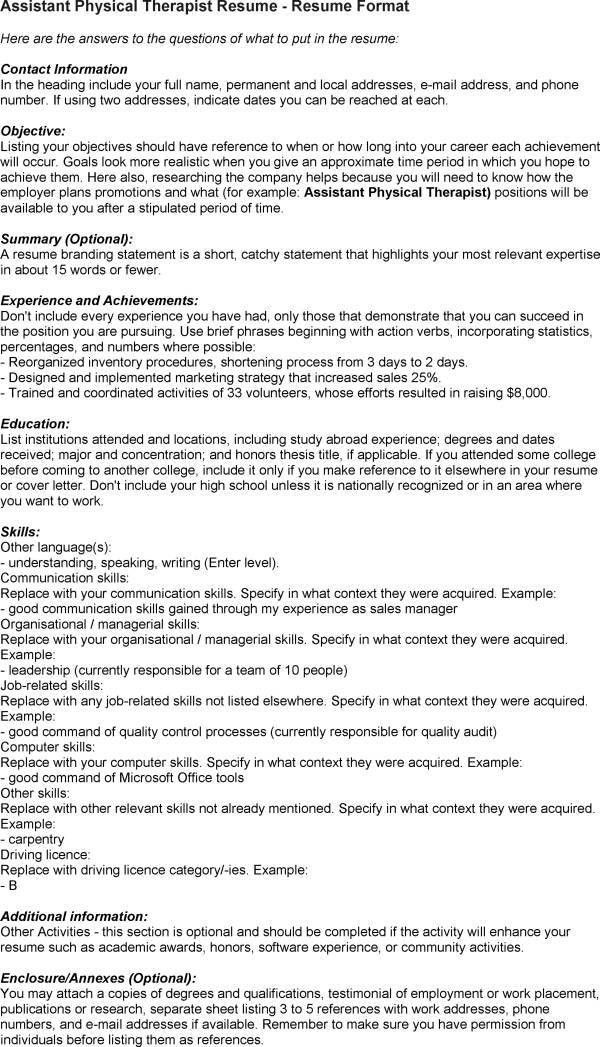 physical therapist resume template