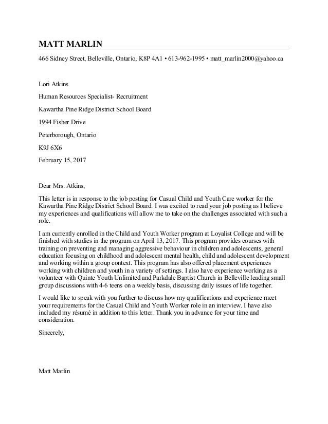 casual cover letter example