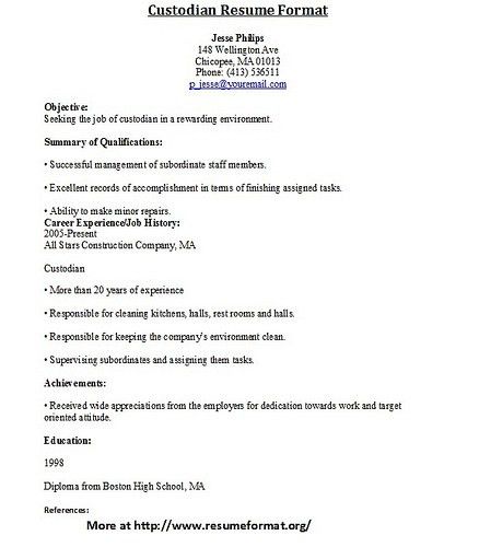 custodian resume sample