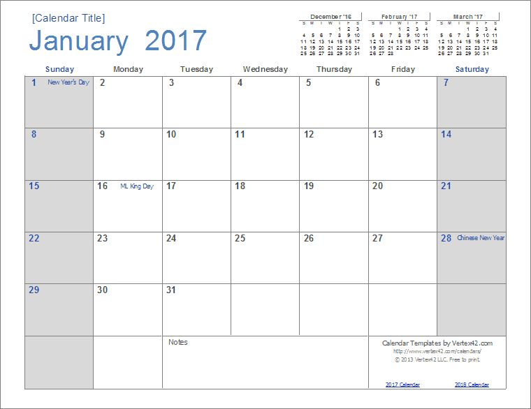 1 year calendar template
