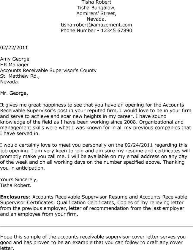 accounts receivable supervisor cover letter