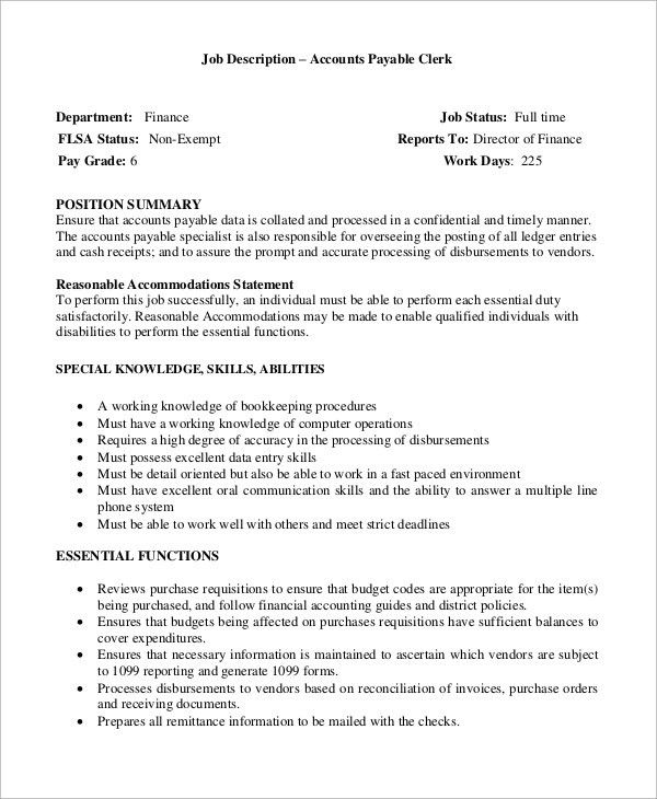 accounts payable job description template