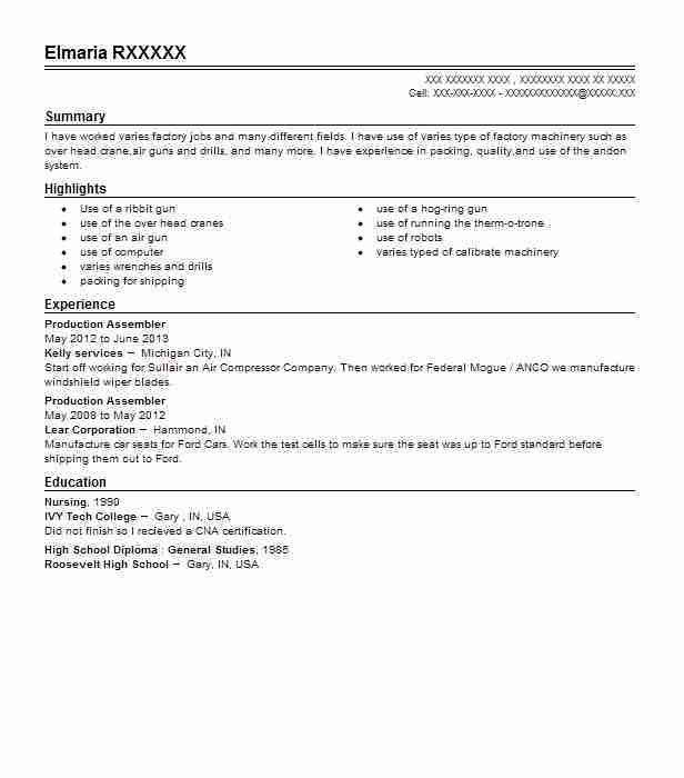 assembly resume samples