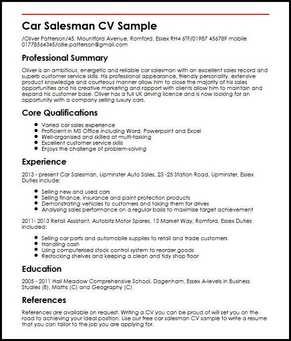 car salesman resume