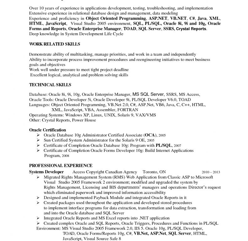 oracle pl sql developer resume samples