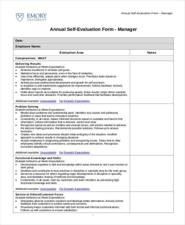 work self assessment examples