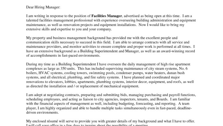 facilities manager cover letters