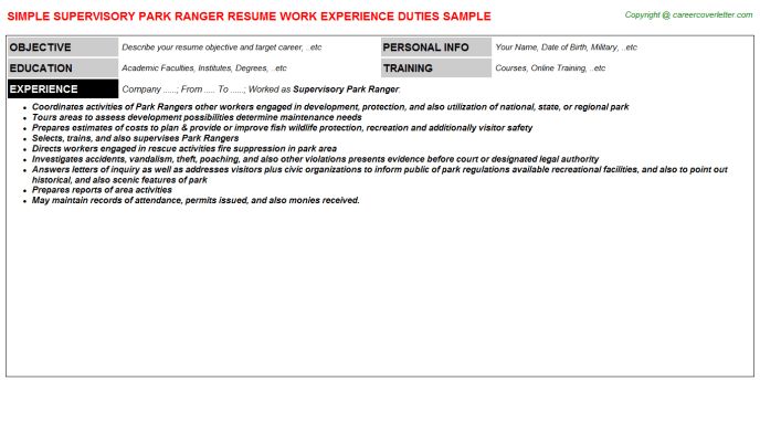 park ranger resume
