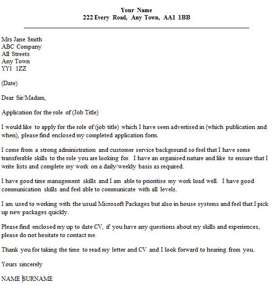 job covering letter sample uk