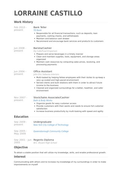 bank teller resume template
