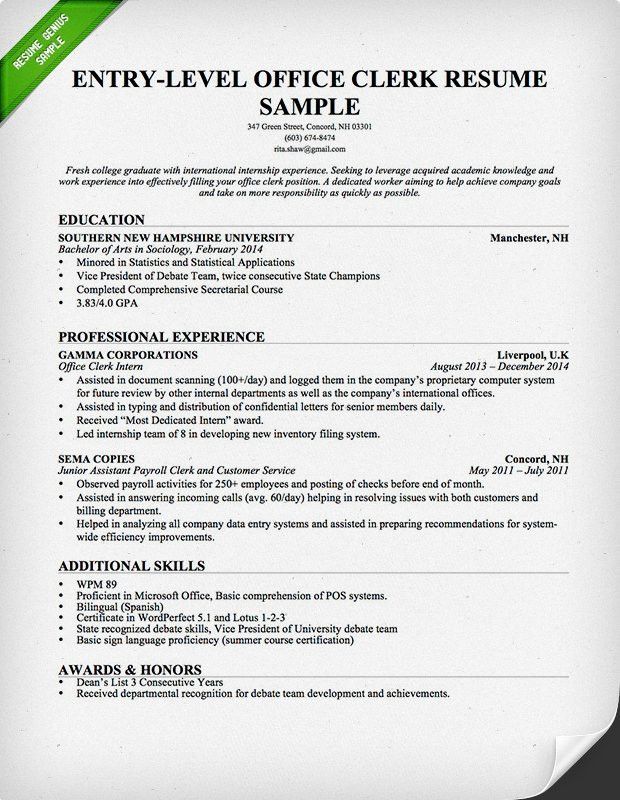 data entry resume example