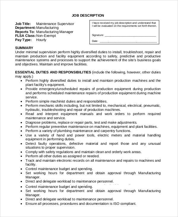 manufacturing manager job description samples