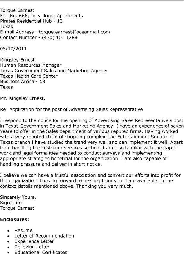cover letter for sales representative