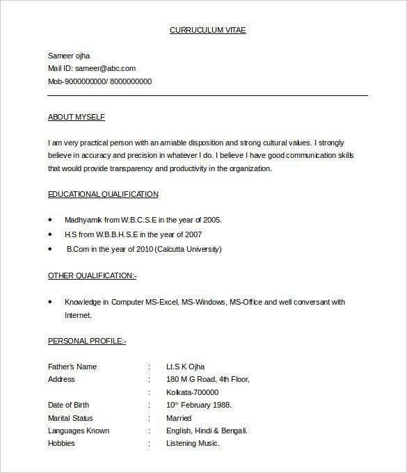 best resume for freshers