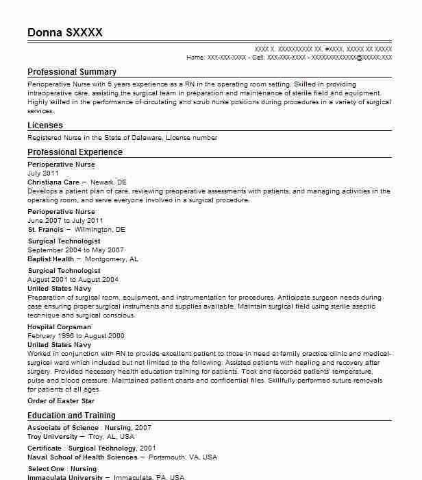 perioperative nurse resume