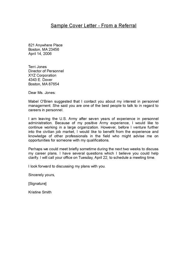 cover letter sample referral