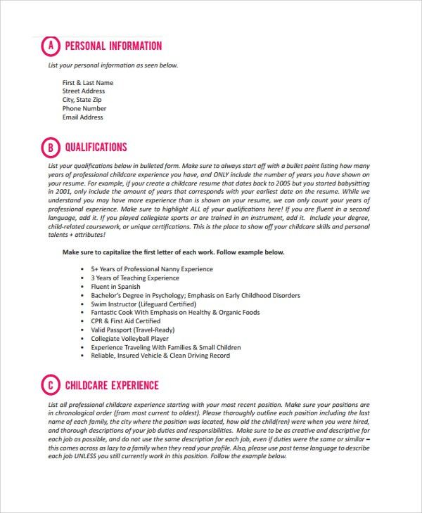 professional nanny resume